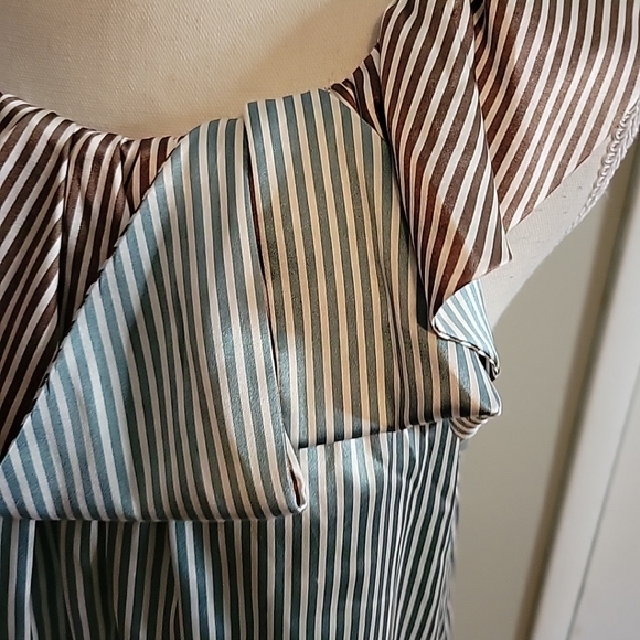 BCBG Max Azria Silk Halter Top Striped Green Brown White XS - Picture 5 of 7